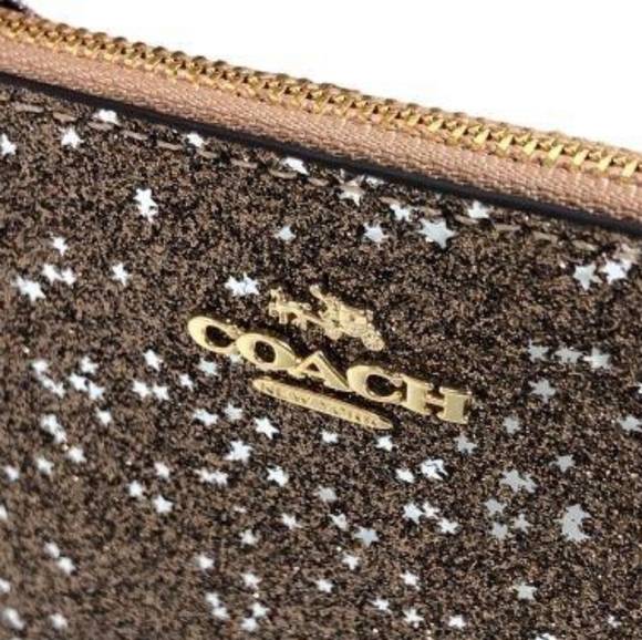 Coach F22705 IMGLD Star Glitter Gold Printed Coated Canvas Corner Zip Wristlet W - Picture 14 of 14